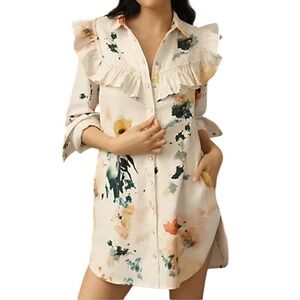 PILCRO Floral‎ Print Button Up Shirt Dress Women's XS western boho hippie Prarie